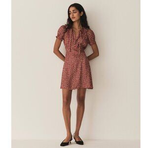 NWT Doen Sweet Silk Evienne Short Sleeved Tea Dress in Ameline Ditsy Red XL